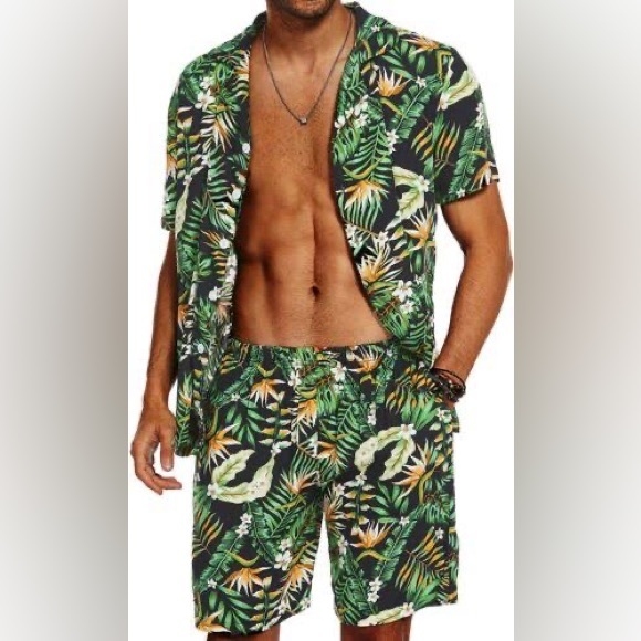 Men’s 2-Piece Set Short Sleeve Floral - Picture 3 of 4
